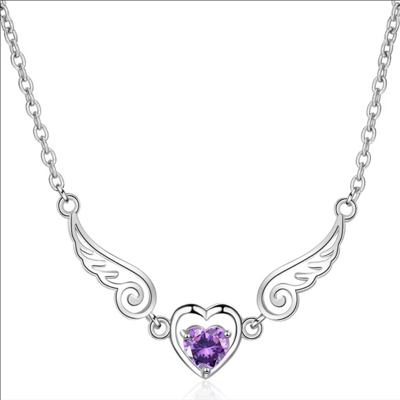 NEW Purple Heart Angel Wing Necklace - Picture 1 of 4